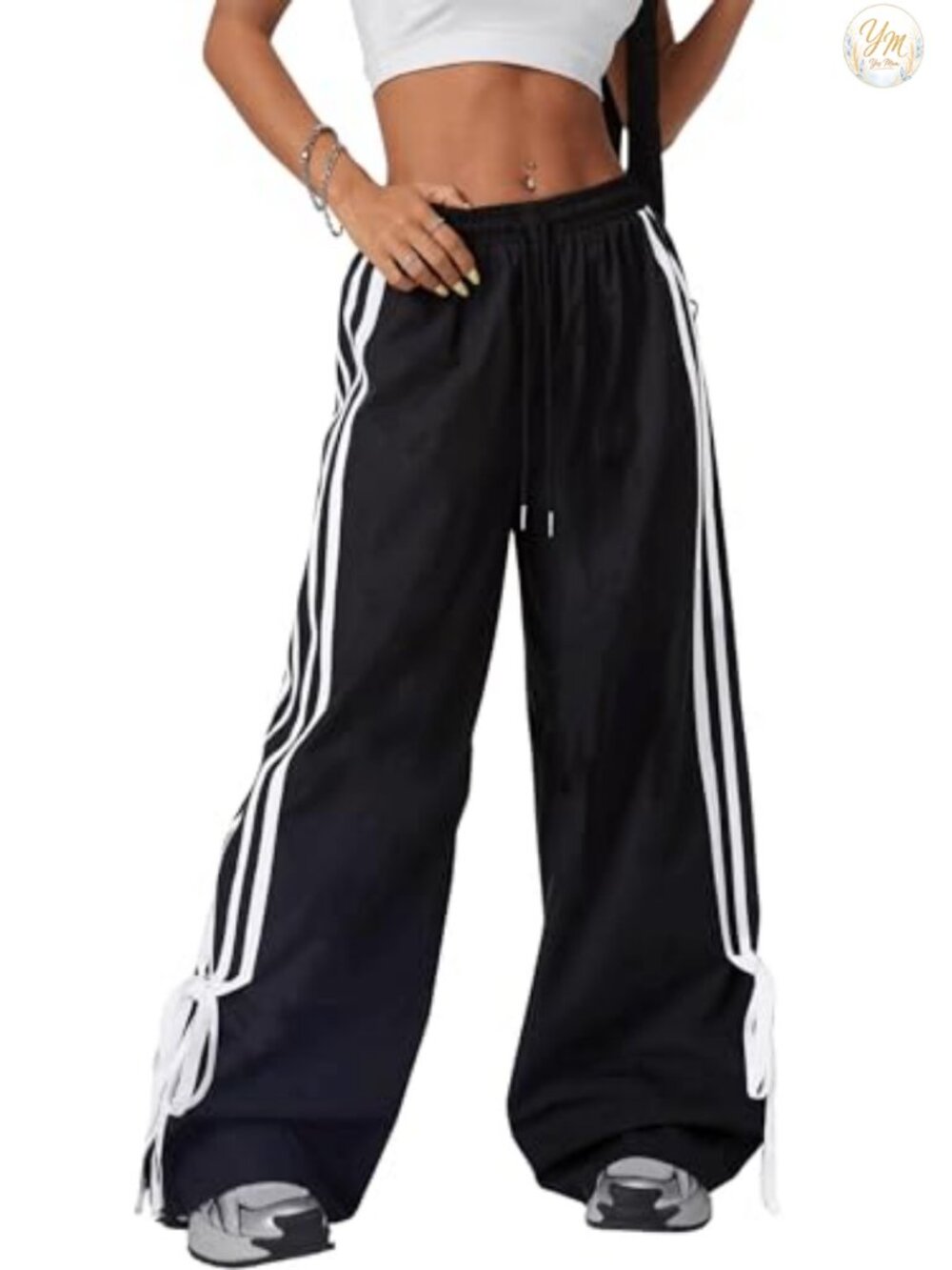 Y2K Bow Wide Leg Sweatpants Parachute Track Pants High Rise Elastic Waist